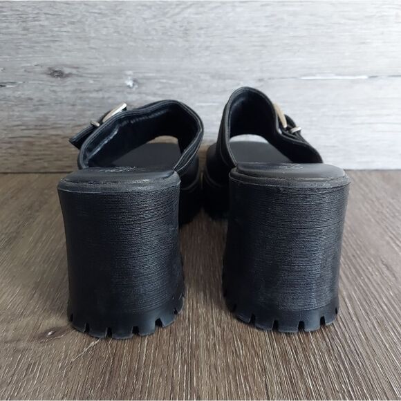 Vintage Black Buckled Platform Chunky Heel Sandals Lower East Side 7.5 - Picture 5 of 8